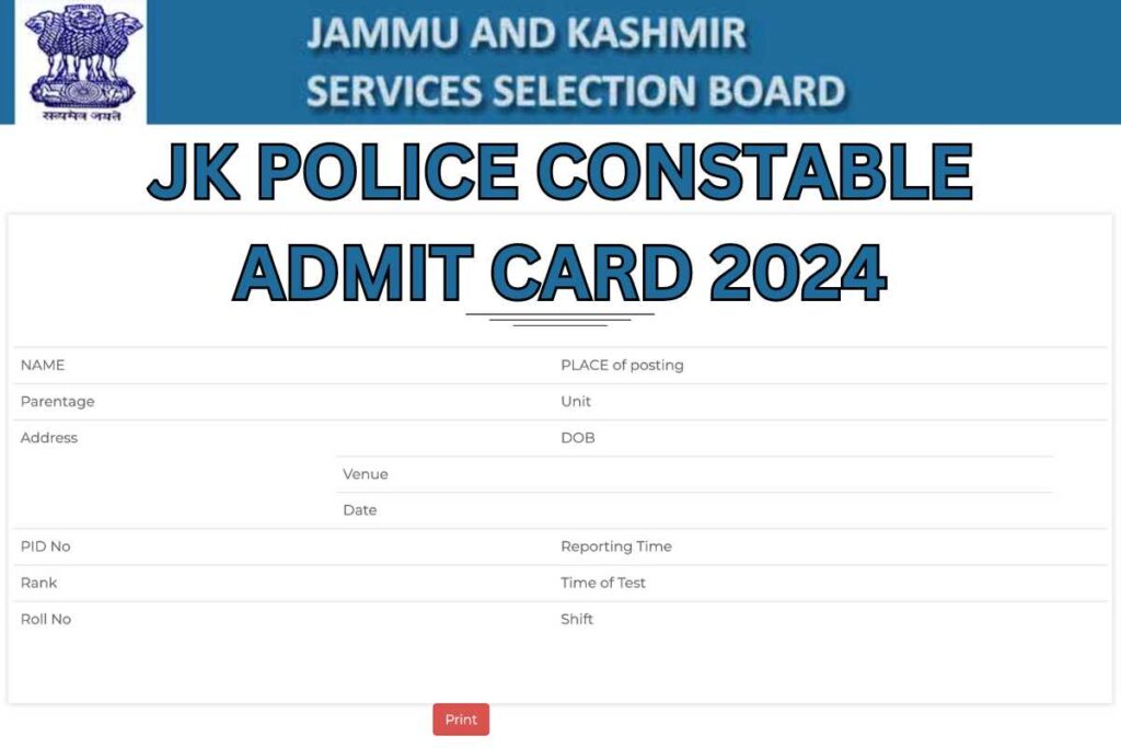 JK Police Constable Admit Card 2024